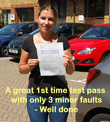 Well done Eliona after driving lessons at
Orpington Alpha 1 Driving School - another excellent first time test pass