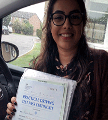 Well done Priya for your first time test pass with  
Orpington Alpha 1 Driving School